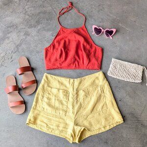 SIR The Label Mariele Zip Shorts Yellow Linen High Rise size US 8